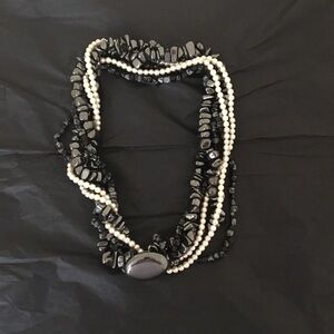 Elegant Black hematite and White fresh water pearl Beaded Necklace